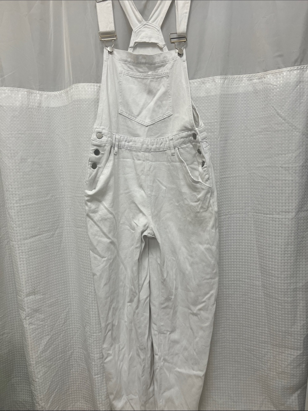 SHEIN White Denim Overalls with Front Bib